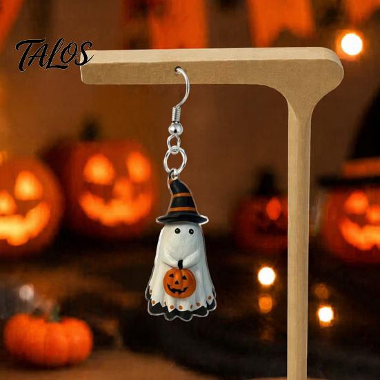 Halloween Earrings Cute Ghost Earrings, with Pumpkin Wizard Hat Decor, Durable Chain Buckle Drop Lightweight Acrylic Pendant Party