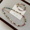 Elegant Colorful Beads Stone Necklace Bracelet Ornament for Trendy Women Natural Pearls On a Gold Clavicle Chain