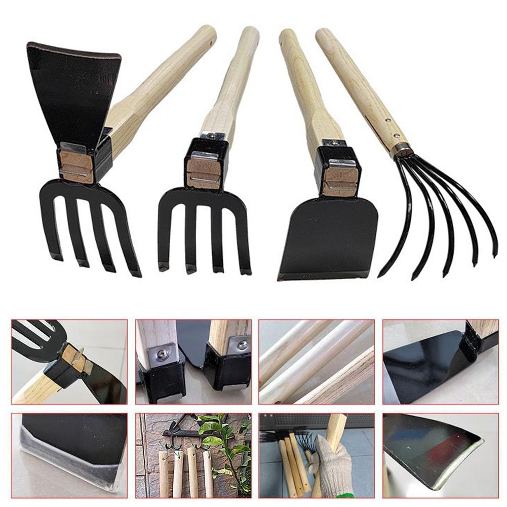 Garden Hand Rake Tools with Wooden Handle Dual-purpose Hoe Garden Hand Hoe & Tiller for Digging Weeding Gardening&Cultivating