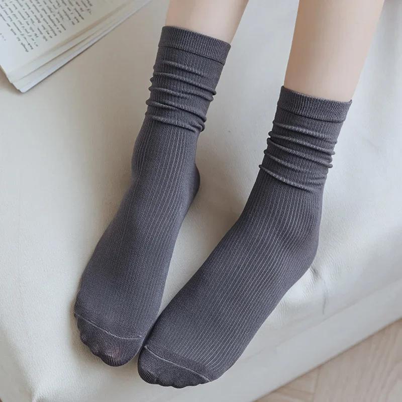 Solid Color Socks Women Cotton Thin Breathable Elastic Long Socks Korean Style Casual Harajuku Streetwear Black White Gray Socks