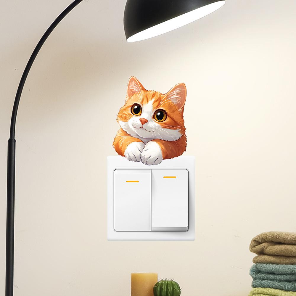 Hand Painted Cute Cat Switch Plate Sticker for Bedroom Living Room Background Wall Decor Removable Decal