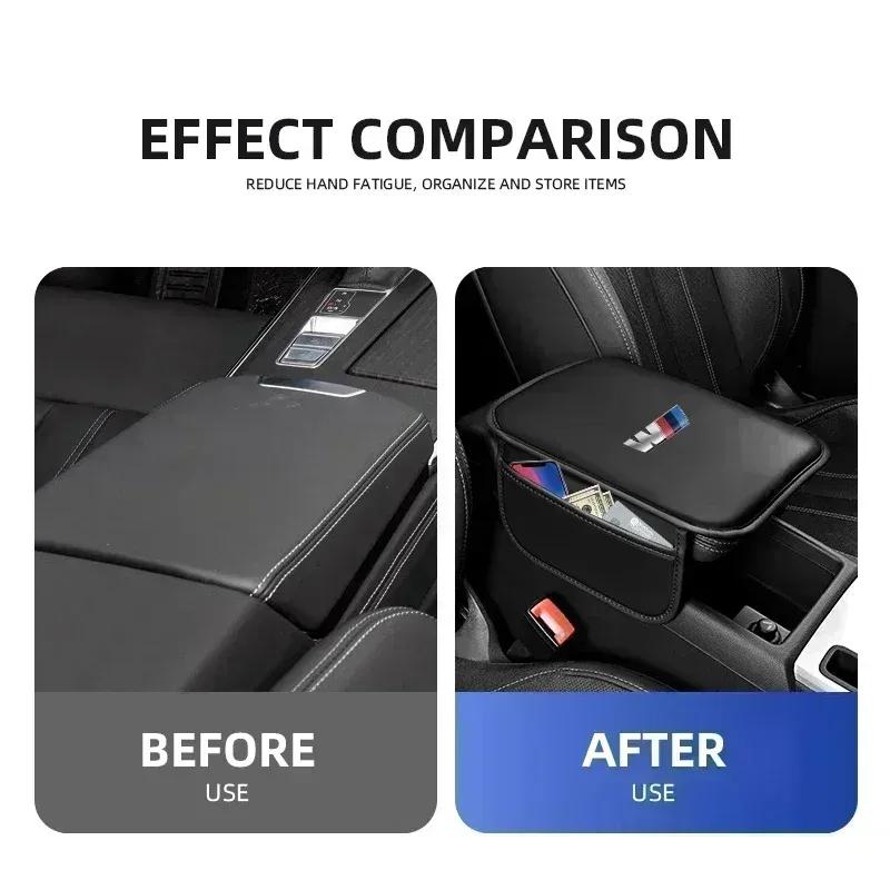 Car Armrest Protection Mat Leather Arm Rest Storage Pocket For BMW M E46 E90 E60 F30 F10 E39 E36 F20 G30 G20 E87 E92 E91 E30
