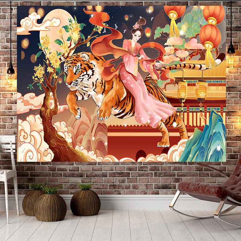 Chinese Style Tiger Style Large Tapestry Wall Hanging Geometry Hippie Tapestry Home Room Decor Aesthetic Decoration