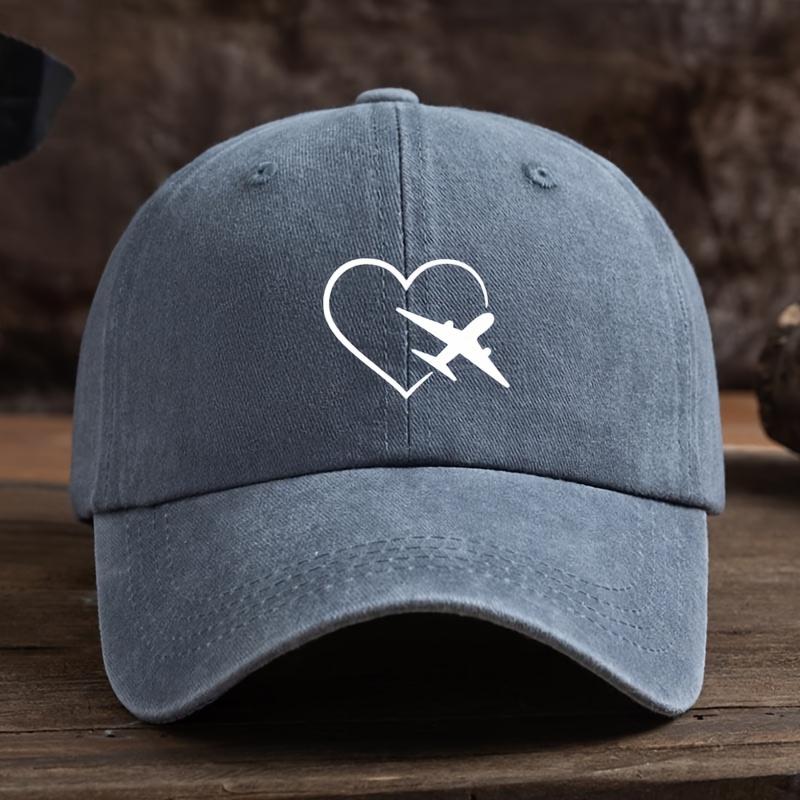 Fashionable unisex baseball cap with fun heart-shaped airplane print perfect for outdoor travel