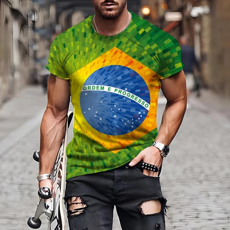 Brasiliens flagga 3D-tryck Sport Snabb-torkande Andningsbar Herr Dam T-shirt Utomhus Gatu Fotbollströja Lag Klubb Fan Kortärmad