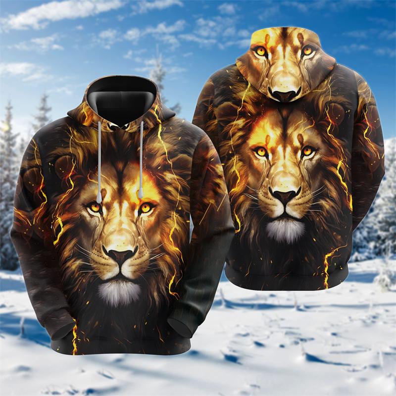 Cross Lion 3D Printed Hoodies For Men Clothing Harajuku Fashion Animal Graphic Sweatshirts Casual Boy Tracksuit Women Gift Tops
