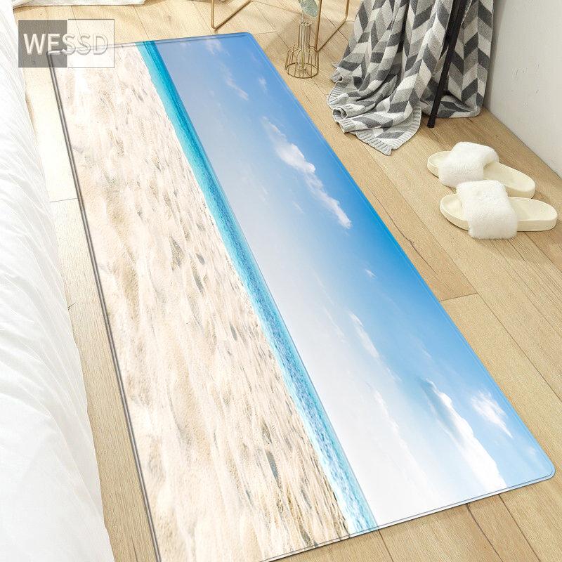 3D Waves Rug For Bedroom Landscape Sea Beach Mat Non-slip Kitchen Mat Bathroom Rug Long Fashion Bedside Mat