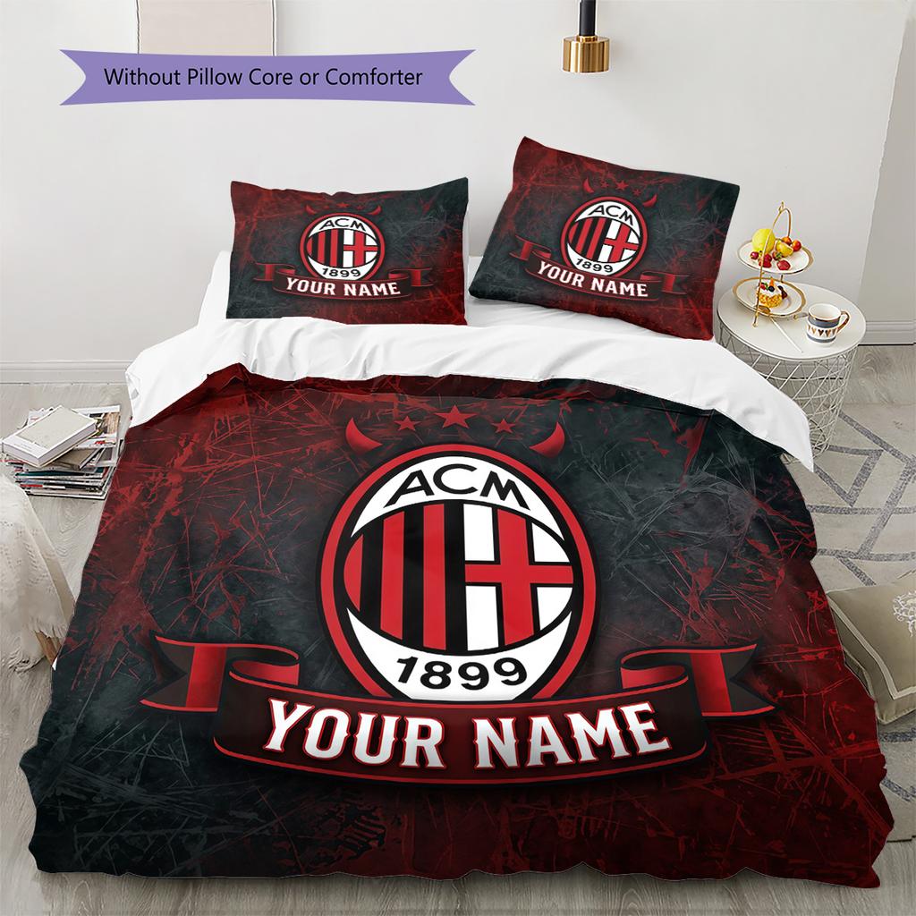 Custom Name AC Milan2 Pattern Bedding Quilt Set Home Decoration Gift (1 * Duvet Cover + 2 * Pillowcase Without Core)