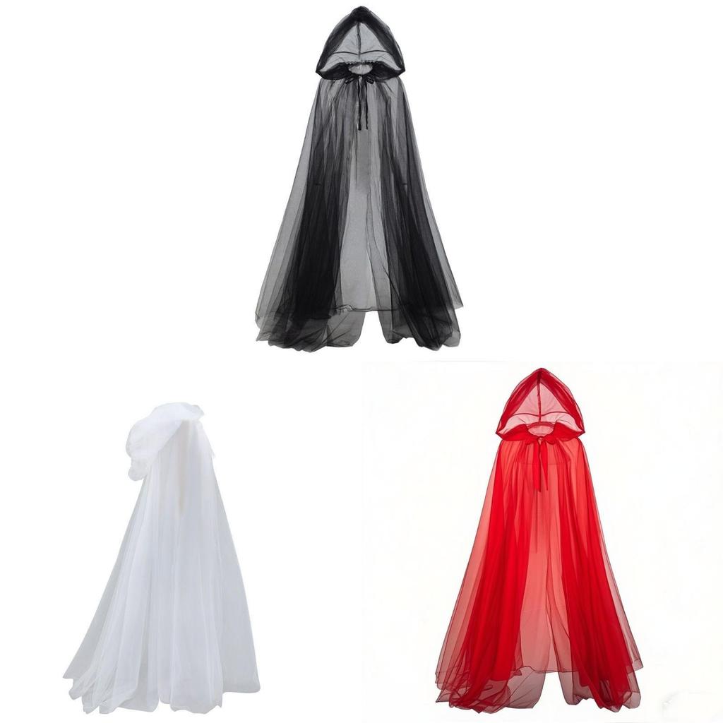 Halloween Cosplay Long Mesh Cloak With Sewing Craft For Ghostly Performance