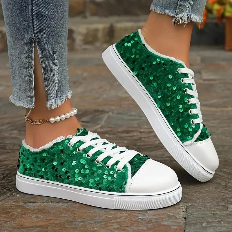 2025 New Women Sneakers Comfortable Platform Sneakers Bling Glitter Casual Shoes Female Breathable Lace Up Outdoor Sport Shoes
