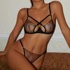 European and American Sexy French Underwear Cross-strap Breast Lace Bra Big Chest Small Anti-sagging Underwear Set