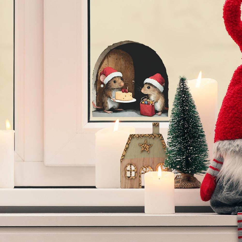 Cute Christmas Small Mouse Wall Stickers Xmas Decoration Home Christmas Decor