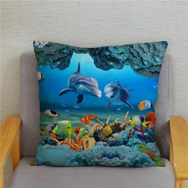 Cushion Cover Ocean Dolphin Pattern Underwater World Print Pillow Kids Sofa Home Decor