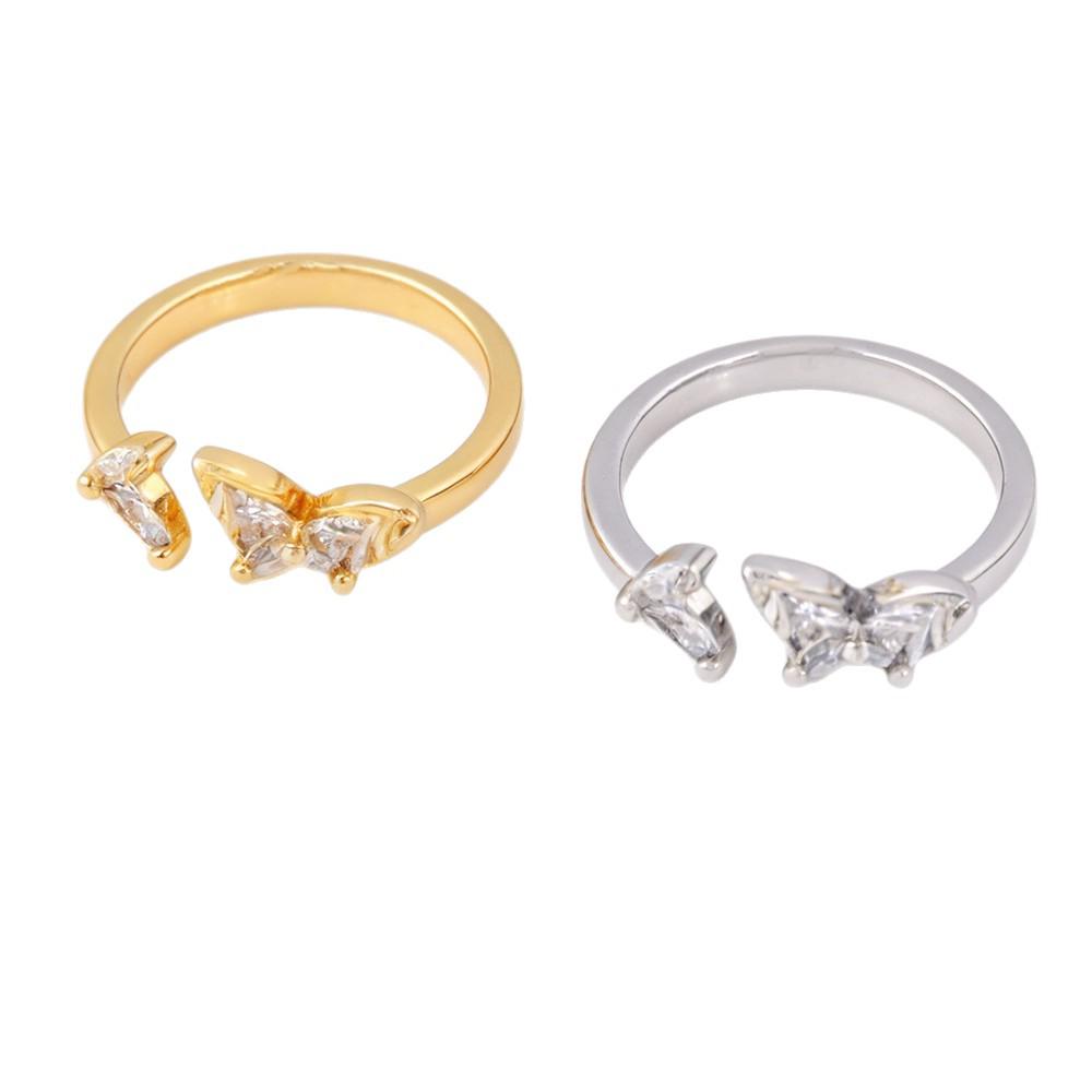 European and American Adjustable Sweet Butterfly Diamond Ring: Gold & Silver Two-Tone Fashionable Stacking Style for Women