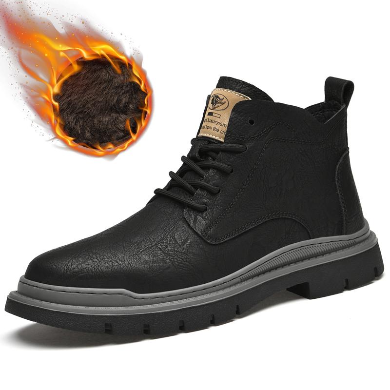 Frühling Herbst Stoffstiefel Britischer Stil Adulto Herrenschuhe Warm mit Fell Plüsch High-Top Lässig Leder Herrenschuhe Stiefel