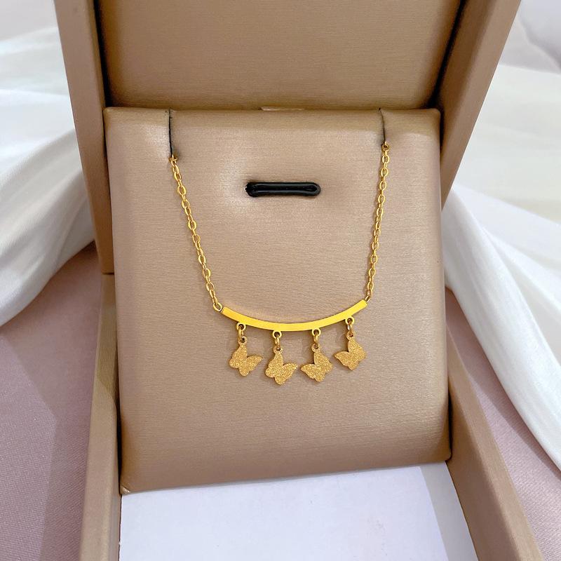 Titanstahl Blattgold Schmetterling Ofen Echtgold Kalt Halskette Damen Schlüsselbeinkette Mit Schmuck