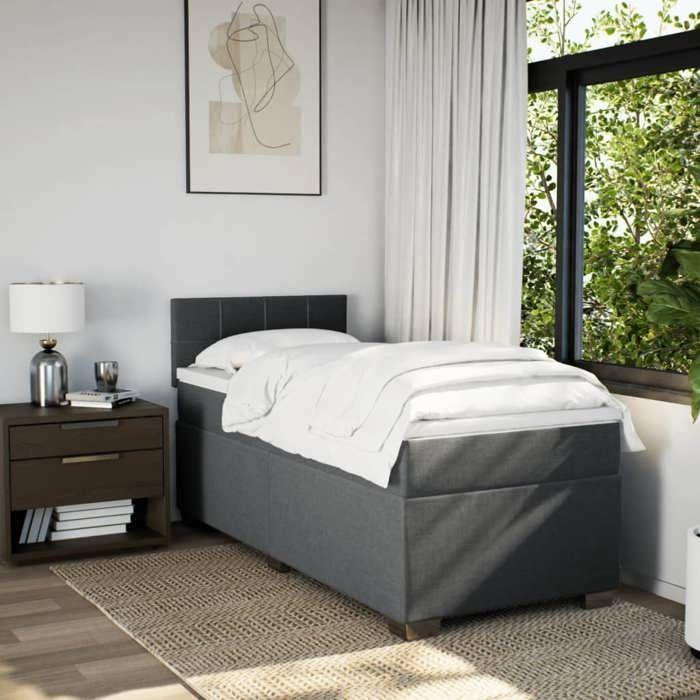 Exclusive House - Slatted Bed Base with Mattress Dark Grey 80x200 Cm Fabric