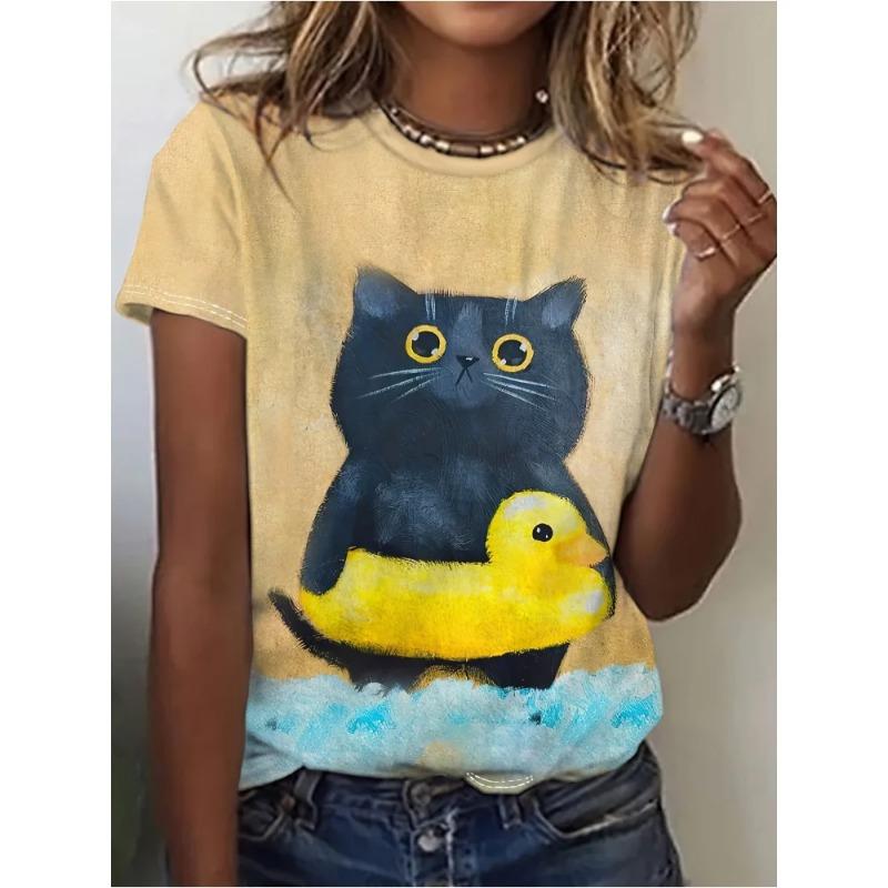 Women's T-Shirts Cartoon Characters Cute Pattern 3d Print Tshirt Funny Cartoon Animal Casual Short Sleeve O Neck Female Clothing