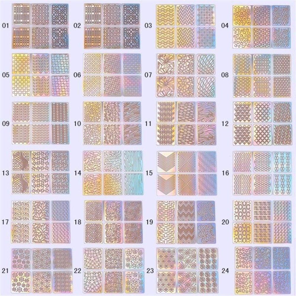 6/12/24Pcs Portable Template Hollow Nail Art Decor Nail Vinyls Laser Sticker Manicure Tool