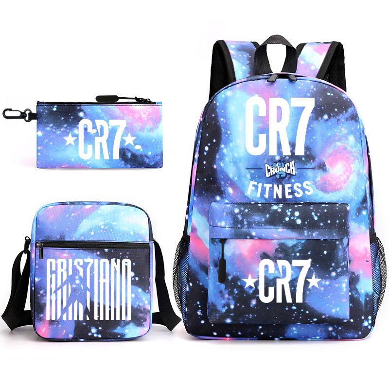 Football Star Teenager Student Schoolbag Ronaldo Pattern Three-Piece Backpack