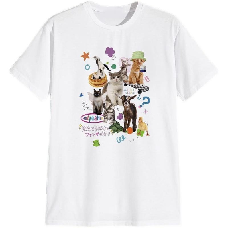 Cute Milk Cat Graphic TShirts for Women Oversized Retro Harajuku Fashion Streetwear Tee Shirt Y2k Aesthetic Female Tees Tops