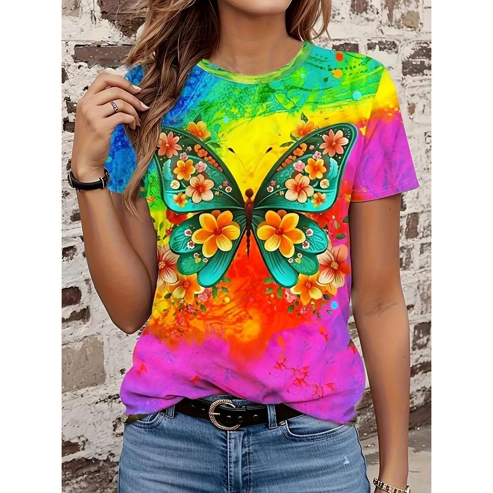T-shirt Women's Summer Casual Round Neck Short Sleeve Floral Pattern Top Loose Casual Wear Ladies T-shirt Mother's Day Gift