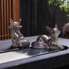 Artistic Foxes Teas Pet Figurine Heat Reactive Resin Craftsmanship Unique Table Decoration Gift Teas Ceremony Accessory
