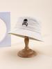 Unisex Black Embroidered Skull Fisherman Hat Korean Style Simple Single-Sided Bucket Hat for Women And Men Foldable Streetwear
