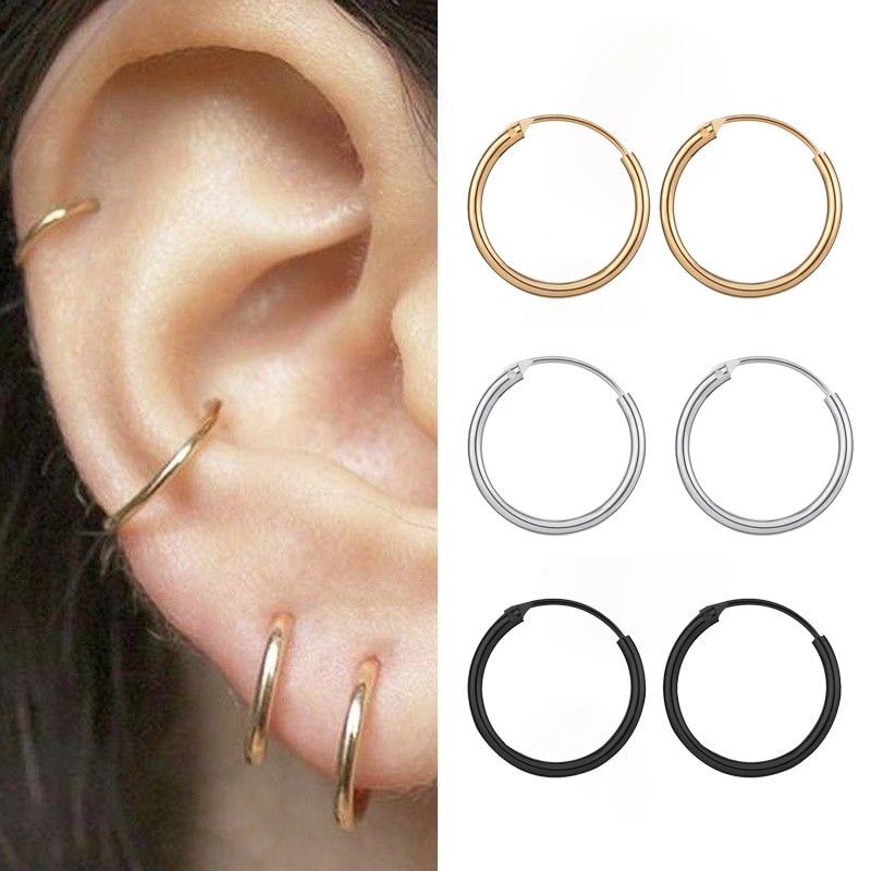 Boucle d'oreille créole dorée pour femmes Mode Couleur noir argent Punk Boucles d'oreilles homme Boucles d'oreilles créoles Hip Hop Bijoux Unisexe