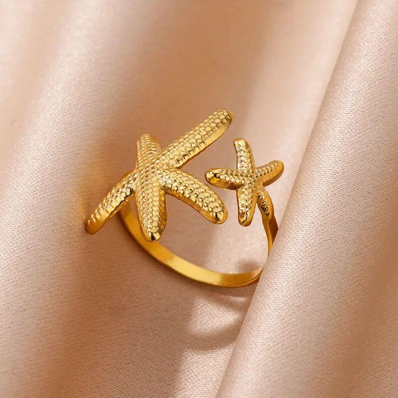 Roestvrij Staal Zeester Open Ringen voor Vrouwen Goudkleurig Geometrische Verstelbare Ring Bruiloft Feest Mode Sieraden Cadeau Anillos