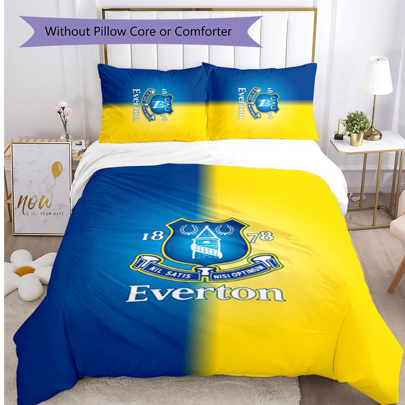 Everton Football Printed 3 Pieces Bedding Set, Comfortable Skin Friendly Bedroom Duvet Cover Set