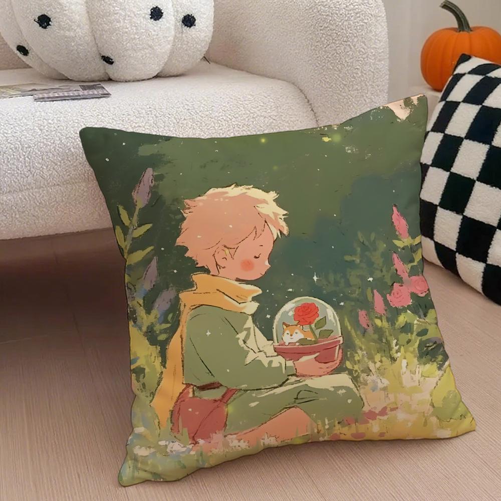 Healing The L-Little Prince Painting Fairy Tale Cushion Cover Throw Pillow Cover Hidden Button Durable Polyester Chair Cushion