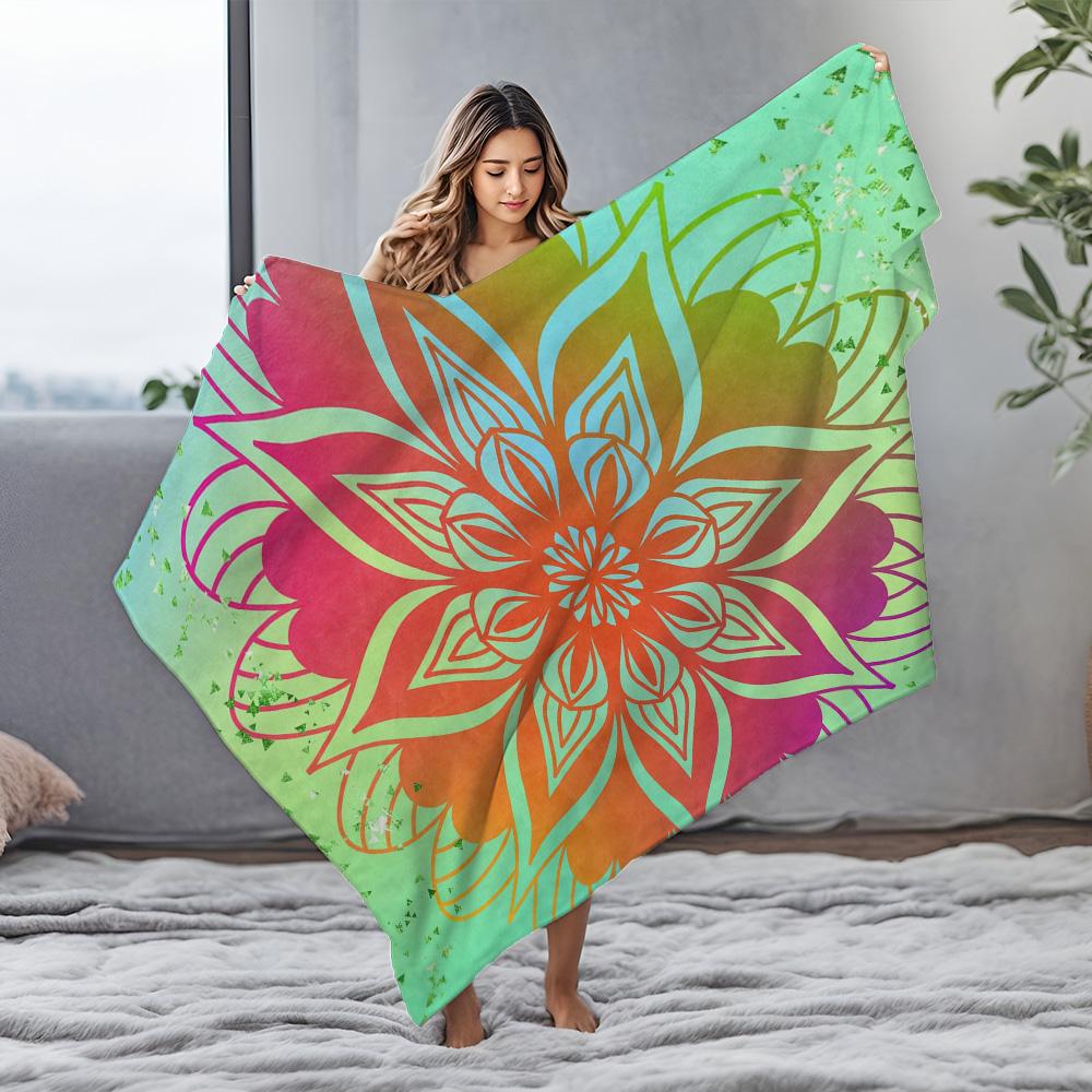 Vibrant Mandala Colorful Throw Blanket Soft Fleece Blanket Decorative Bed Blanket Sofa Cover Gift