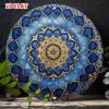 Brand Mandala Metal Wall Art Round Blue Gold Floral Tin Sign Home Decor