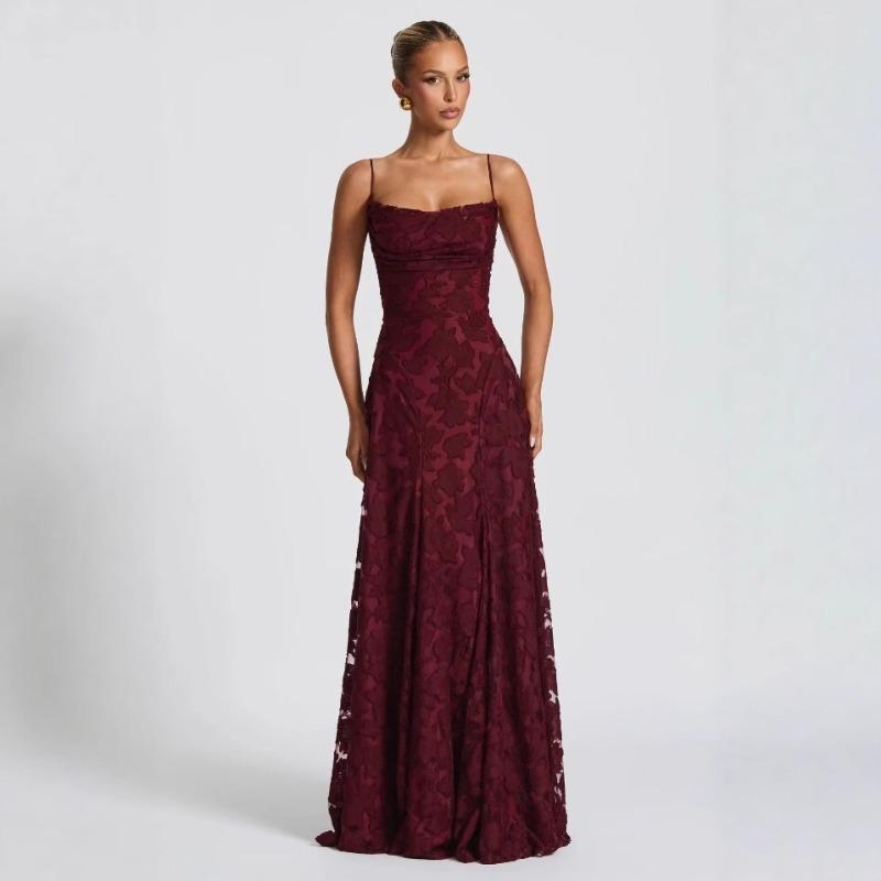 Women's Jacquard Sexy Slim Sling Dress Halter Strap Design Long Dress