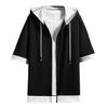 [foveitaa] Summer Clothes Men's Hoodie T-Shirt Short Sleeve Half Sleeve Loose Stylish Oversized Zip-Up Simple Fashionable Big Silhouette Layered Look