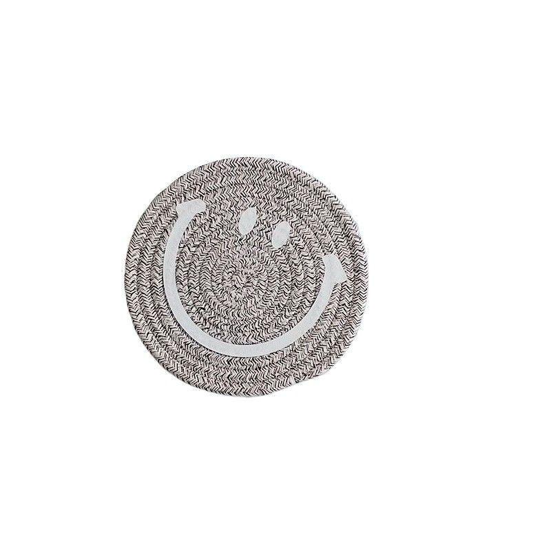 Smiling Face Round Mat Woven Ramie Placemats Anti Slip Dining Table Mats Non-Slip Tableware Bowl Pads Kitchen Drink Cup Coasters