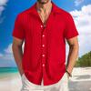 Men's Summer Striped Color Block Shirt, Slim Fit Short Sleeve Business Casual Dress Shirt, Fashion Formal Top