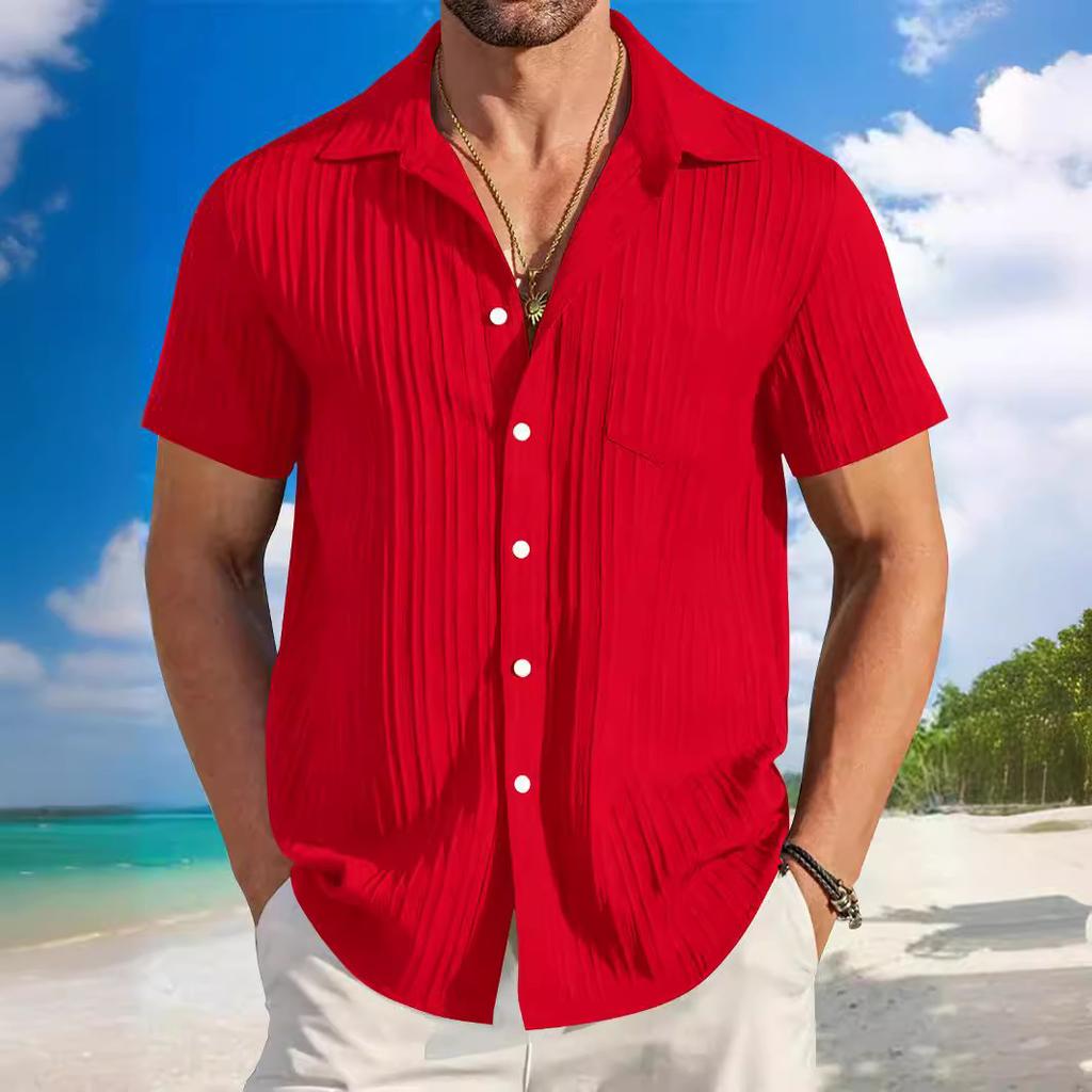 Men's Summer Striped Color Block Shirt, Slim Fit Short Sleeve Business Casual Dress Shirt, Fashion Formal Top