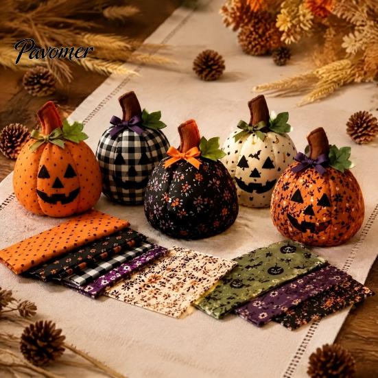 Window Sill Thanksgiving Decorations Fall Quilting Fabric for Patchwork Pumpkins, Square Autumn Precut Quilted Fabric, Vintage Polka Farmhouse