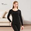 2 Pcs/Set Winter Thermal Underwear Set Round Neck Long Sleeve Warm Thick Pure Color Slim Fit Elastic Women Pajamas Set Sports Tracksuit Top Pants Set