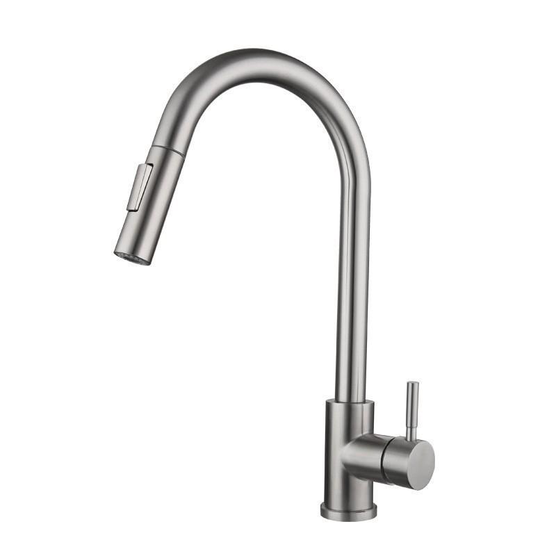Stainless Steel Pull-Out Kitchen Faucet, Hot and Cold Water Dual-Use, Splash-Proof, Fast Heating, Household Washbasin Faucet