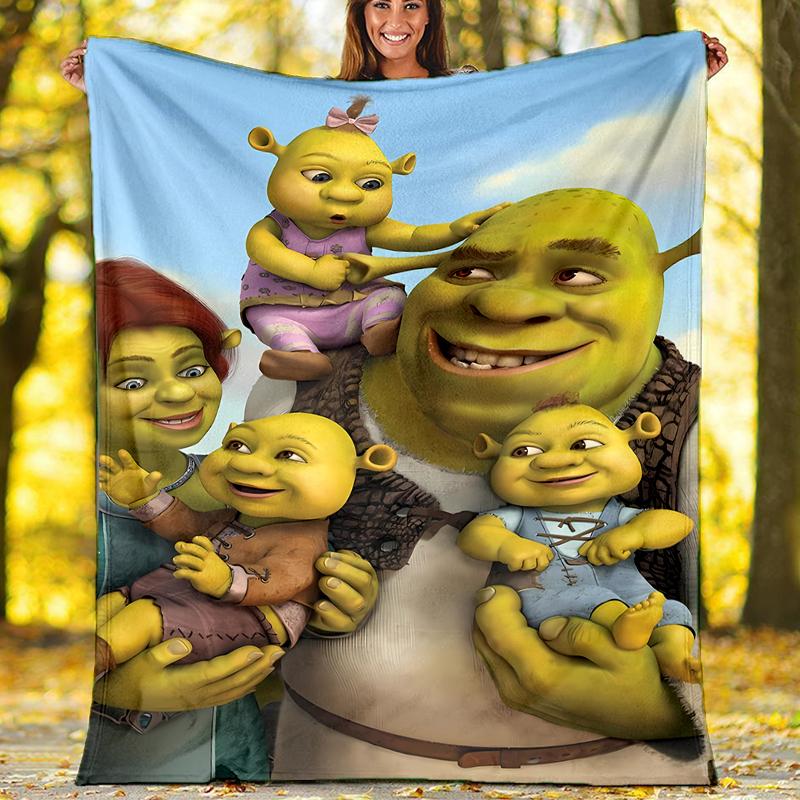 Přehoz s potiskem Shrek - Ideální na pohovku, postel, cestování a venkovní použití | Lze prát v pračce, útulný a odolný.