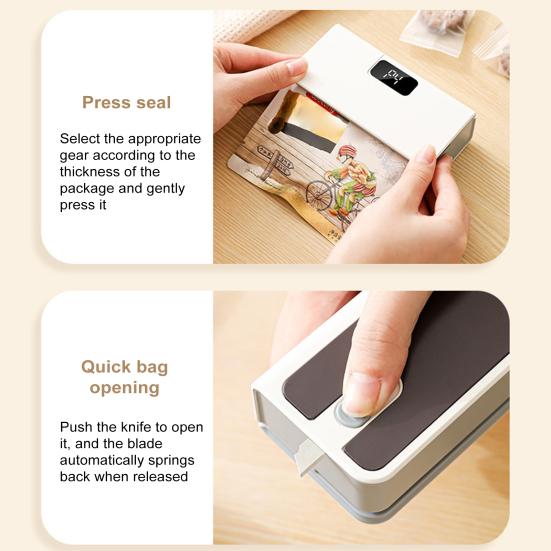 Portable Vacuum Sealer Machine, USB Food Bag Sealer with Cutter & Magnetic Bottom, Quick Seal Machine for Sous Vide Snacks