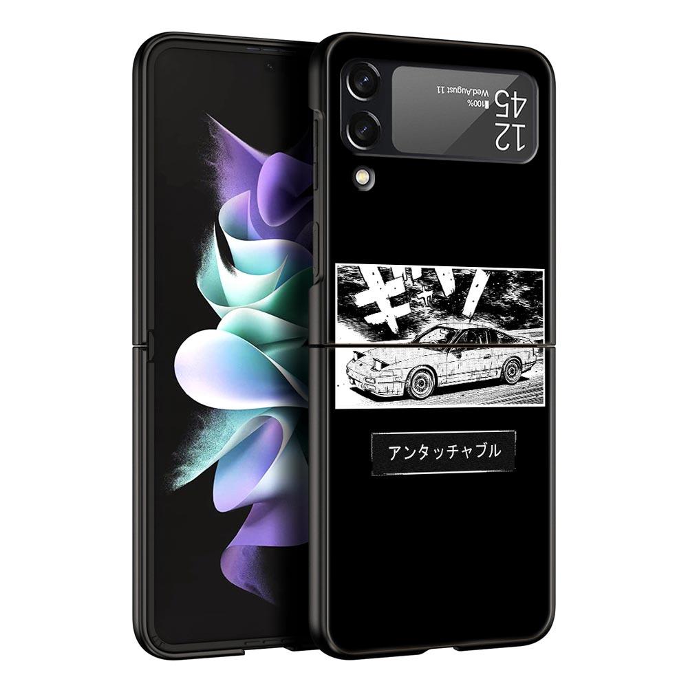 Initial D Car Hard PC Phone Case For Samsung Galaxy Z Flip 7 6 5 4 Black Cover For Galaxy Z Flip 3 Foldable Shell Fundas Capas
