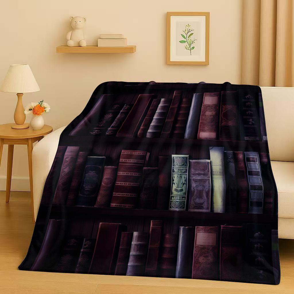 3D Retro Magic Book Library Bookshelf Flannel Blanket,Ultra Soft Warm Plush Throw for Home Bedroom Bed Sofa Cover Office Gift