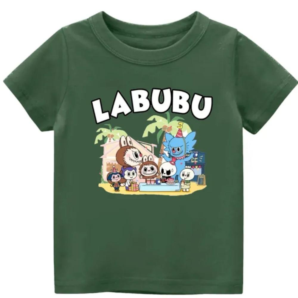 2025 Beliebte Kinderkleidung T-Shirt mit Mehreren LABUBU Aufdrucken Cartoon-Stil Rundhals Kurzarm Niedliches und Vielseitiges Mädchen Oberteil