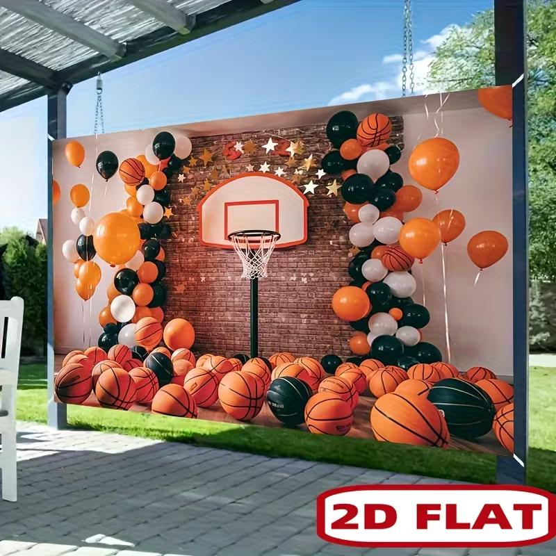 Toile de fond de panier de basket-ball 2D avec ballons orange noir et briques