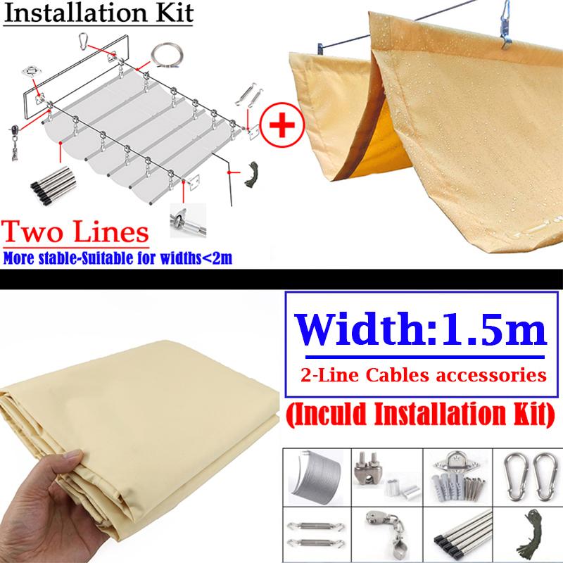 Outdoor Retractable Sun Shade Sail Waterproof Sun Canopy UV Protection Pergola Shade Net for Garden Patio Courtyard Backyard
