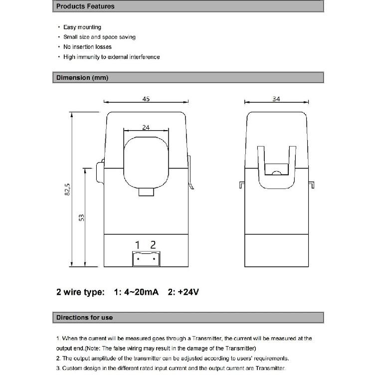 QNDBK2-16 AC 5A 10A 20A 50A 100A Out 4 20mA Split Core Current Transducer Clamp Current Sensor 420mA Transformer Ct Transmitter